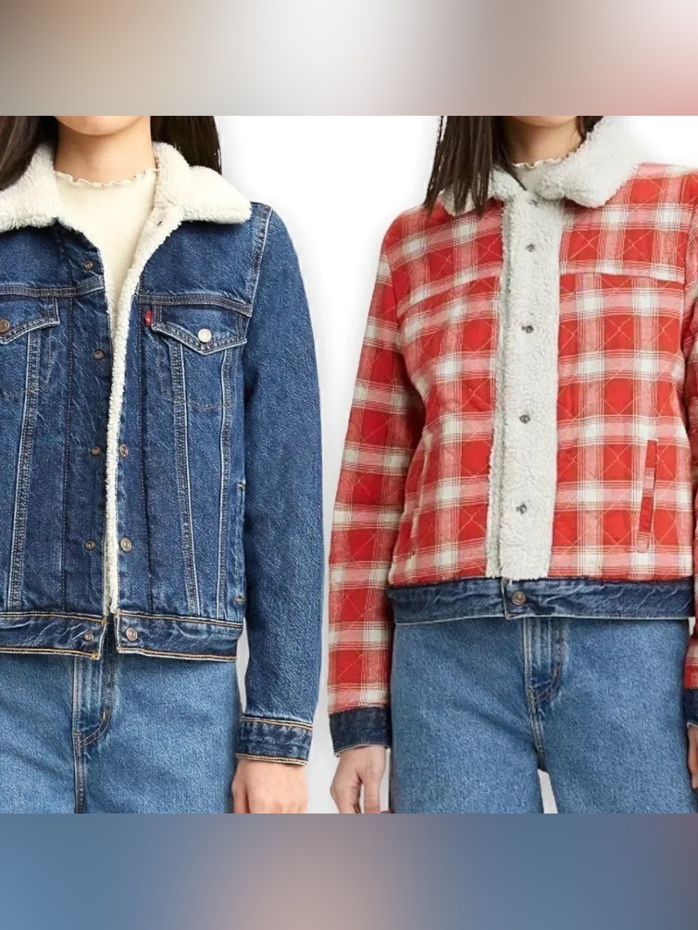 Levi’s Reversible Sherpa-Lined Denim Jacket Red Plaid Quilt Lined Trucker Jacket
